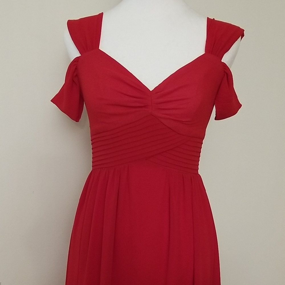 SHEIN Red Ruched Ruffled Maxi Gown - Picture 8 of 8